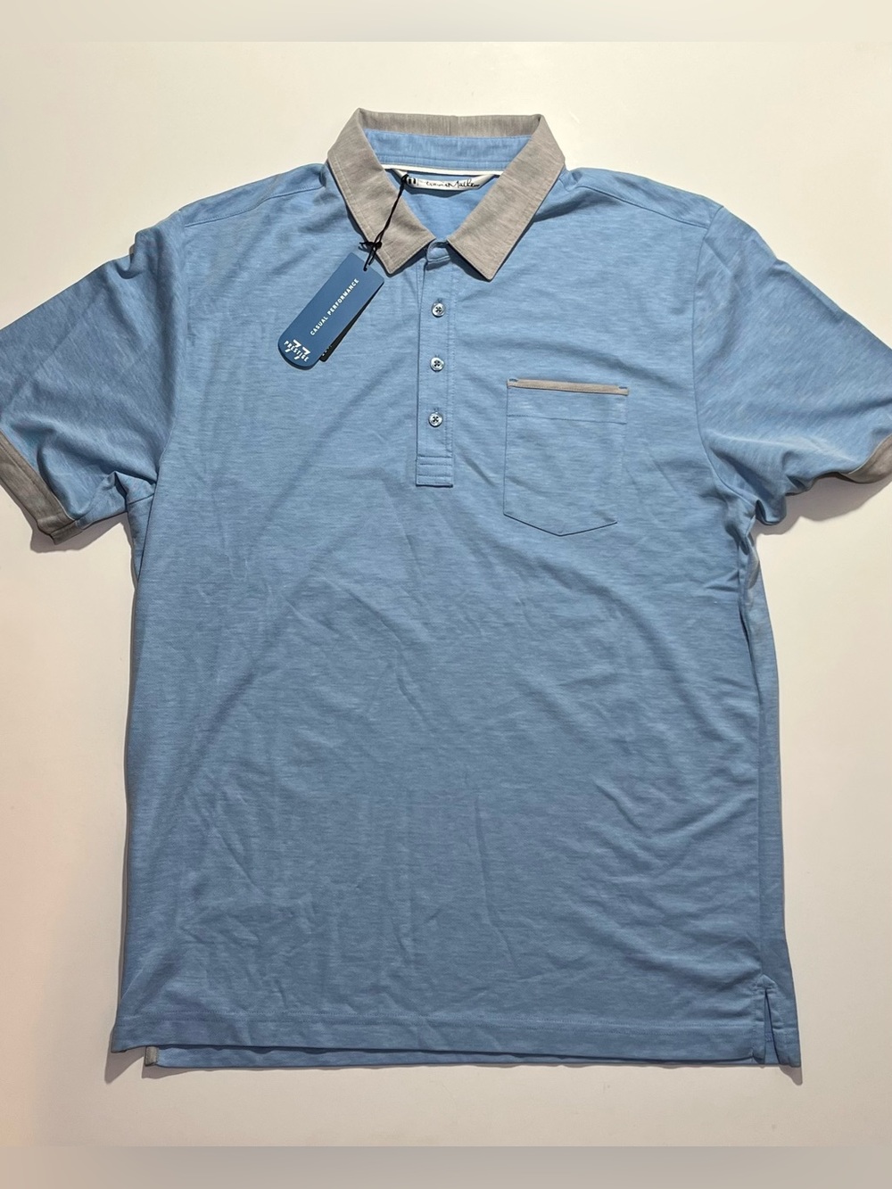 NEW Travis Mathew Short Sleeve Golf Polo, Men’s Large, Light Blue, Prestige 77